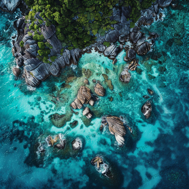 Aerial Island and Ocean Views AI MidJourney Image Prompt, 8218