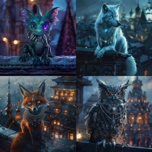 Mystical Animals in Ornate Settings AI MidJourney Image Prompt, 8753 Animals, midjourney, mystical, animals, fantasy, luxurious, detailed, opulent, grand, enchanted, dragon, wolf, fox, owl, mystical creatures, ornate, magical, whimsical, fanciful, mystery, mythical, ethereal, dreamlike, Midjourney, Ai, Ai Image Prompt, Image Prompt, Prompt