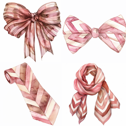 Delicate Ribbon Elegance AI MidJourney Image Prompt, 8014bows, chic, decorative, decorative design, delicate, elegant, feminine, gift wrapping, graceful, intricate, midjourney, pastel, polka dots, ribbons, soft colors, stars, textile art, timeless, vintage