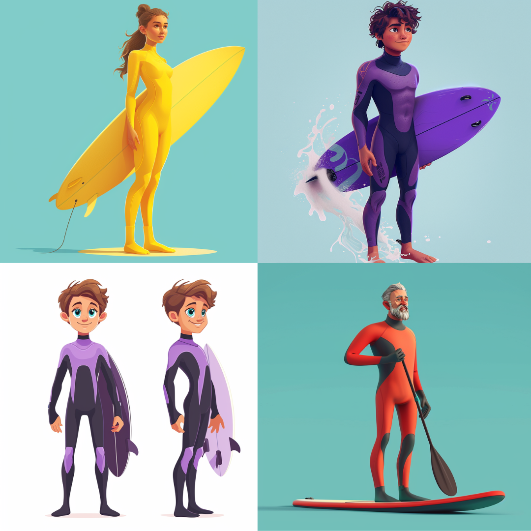 Surf's Up: A Spectrum of Surfers AI MidJourney Image Prompt, Character Art, 4240