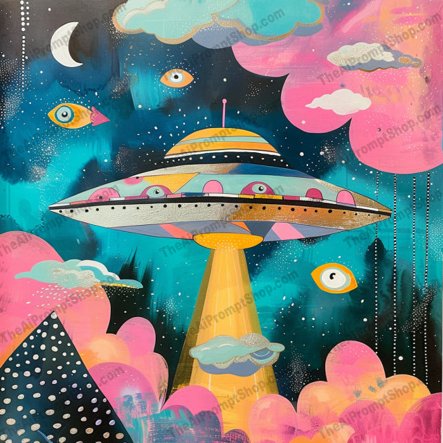 Cosmic Dreams AI MidJourney Image Prompt, 8786 Fantasy, midjourney, cosmic, dreams, imaginative, illustration, surreal, cosmic landscape, enchanting artwork, celestial elements, abstract forms, vivid colors, dreamy, fantastical, wonder, creativity, space, stars, planets, rocket, spaceship, UFO, Midjourney, Ai, Ai Image Prompt, Image Prompt, Prompt