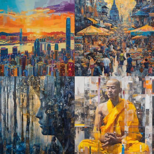 Urban Tapestry and Tranquility AI MidJourney Image Prompt, Character Art, 4194