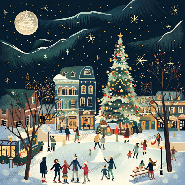 Winter Wonderland AI MidJourney Image Prompt, 9014 Landscapes & Paintings, midjourney, winter, wonderland, snow, cabin, ice rink, castle, bridge, night sky, stars, holiday, christmas, festive, landscape, illustration, digital art, snowy scene, cozy, enchanted, magical, serene, Midjourney, Ai, Ai Image Prompt, Image Prompt, Prompt