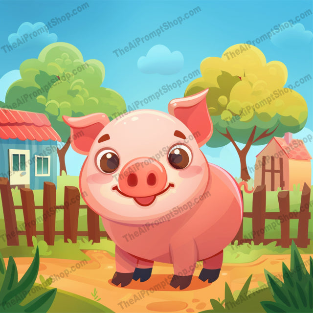 Farm Animal Illustration AI MidJourney Image Prompt, 9617 — A delightful illustration featuring a charming farm animal in a vibrant countryside setting — product preview image 2