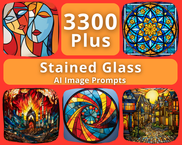 For stained glass art in a colorful style created from an AI image prompt.