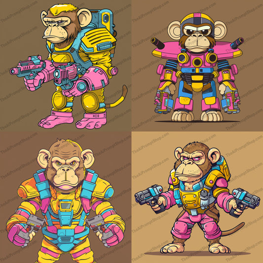 Cyborg Monkeys in Battle Suits AI MidJourney Image Prompt, 8707 Futuristic, midjourney, cyborg, monkey, battle suit, futuristic, robotic, animal, vibrant colors, intense design, creative, playful, fierce, curiosity, futuristic fashion, high-tech, cyberpunk, sci-fi, combat gear, mechanical, advanced technology, hybrid design, Midjourney, Ai, Ai Image Prompt, Image Prompt, Prompt