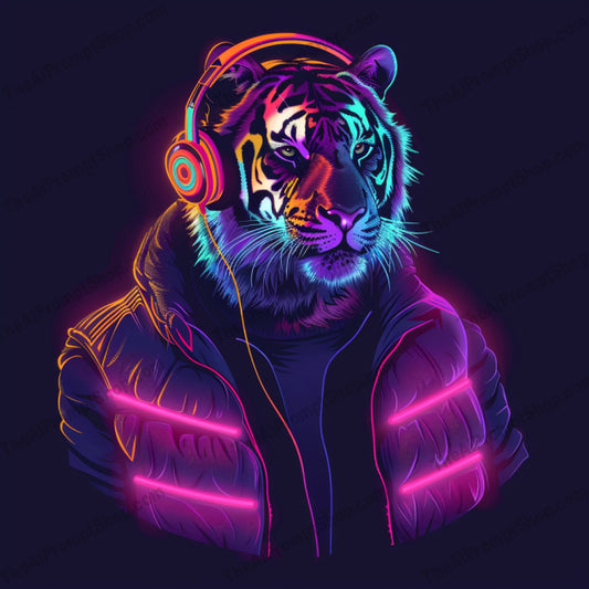 Futuristic Neon Animal AI MidJourney Image Prompt, 8162colorful, contemporary, cyberpunk, digital art, edgy, fantasy, futuristic neon animal, glowing, graphic, headphones, illuminated, intricate, midjourney, modern art, stylish, techno, urban, vibrant, visual art