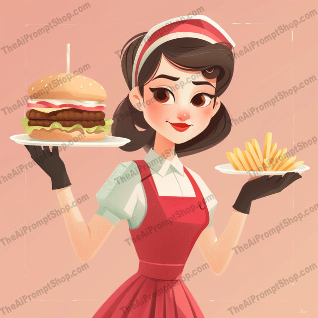 Retro Waitresses AI MidJourney Image Prompt, 9205 Portraits & People, midjourney, retro, waitress, illustration, vintage, diner, mid-20th century, nostalgia, uniform, stylish, character, artwork, vibrant, charming, poised, aesthetic, culture, 1950s, classic, feminine, service, Midjourney, Ai, Ai Image Prompt, Image Prompt, Prompt