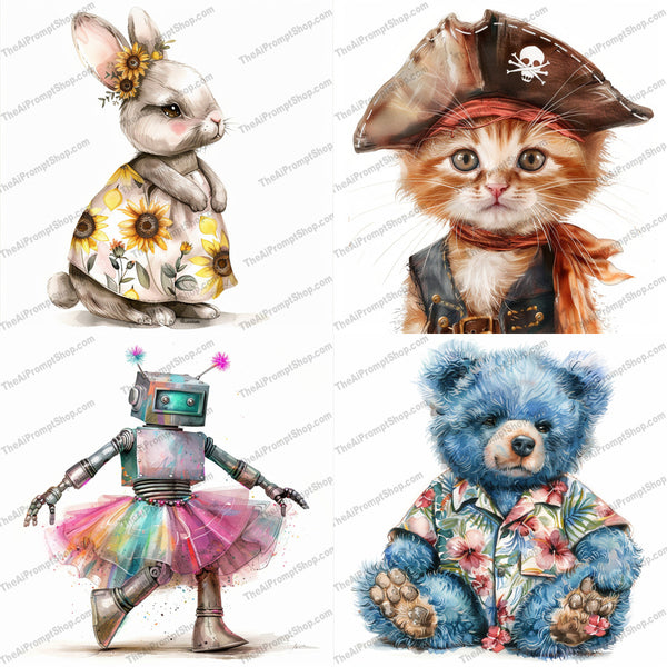 Whimsical animal characters illustration in a vintage-inspired style created from an AI image prompt.