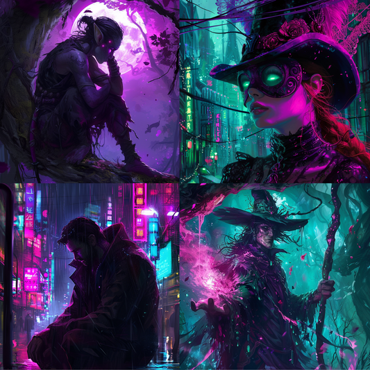 Neon Nocturne AI MidJourney Image Prompt, Character Art, 4225