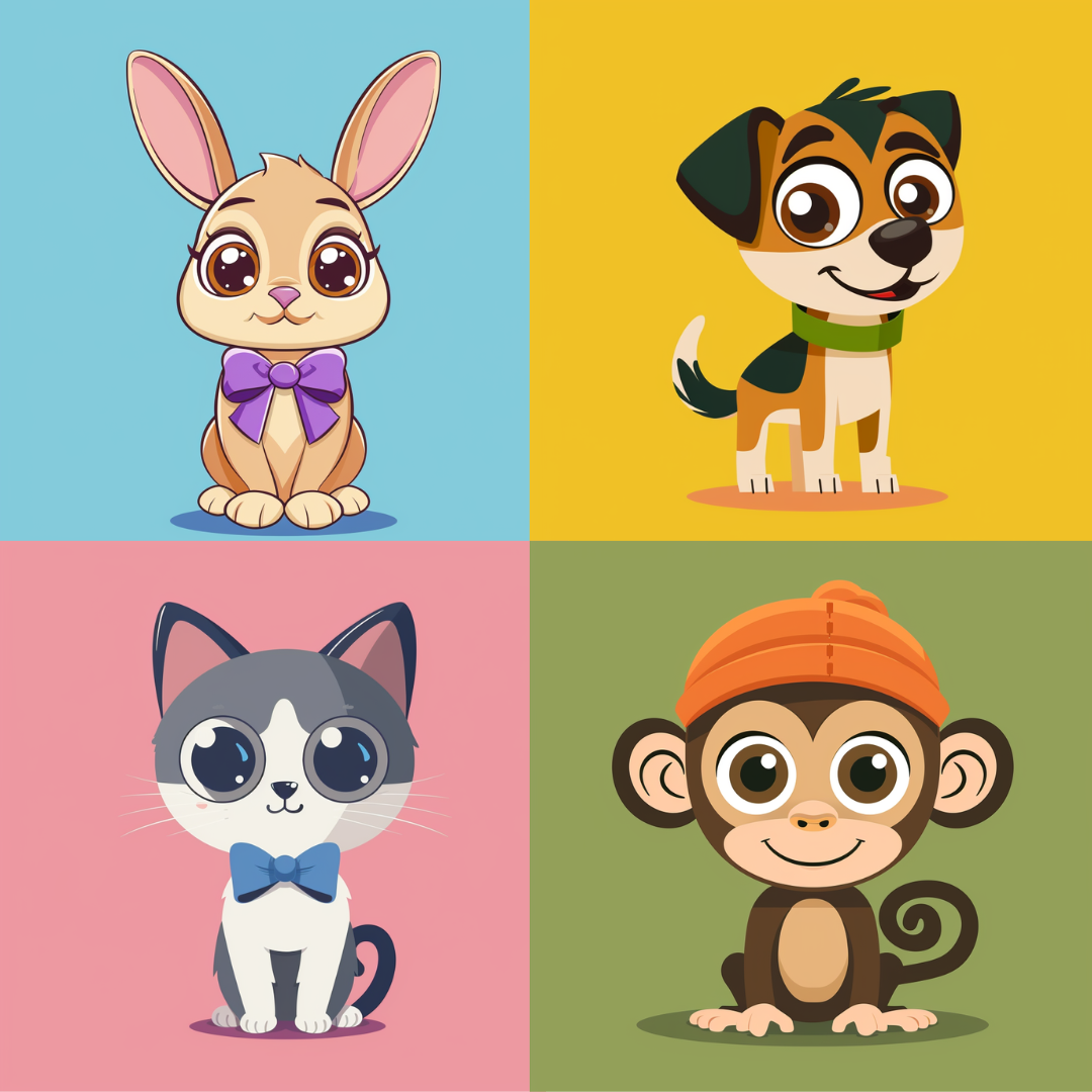 Adorable Cartoon Animal Characters AI MidJourney Image Prompt, 8074