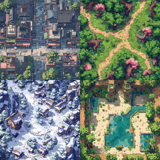 Stylized Game Maps AI MidJourney Image Prompt, 9497 Game Assets, midjourney, game maps, RPG map, adventure game, stylized map, urban map, forest map, snowy village, ancient ruins, colorful map, detailed game map, fantasy game map, video game assets, world map, 2D map, isometric map, top-down view, environment design, game level design, game assets, game design, Midjourney, Ai, Ai Image Prompt, Image Prompt, Prompt