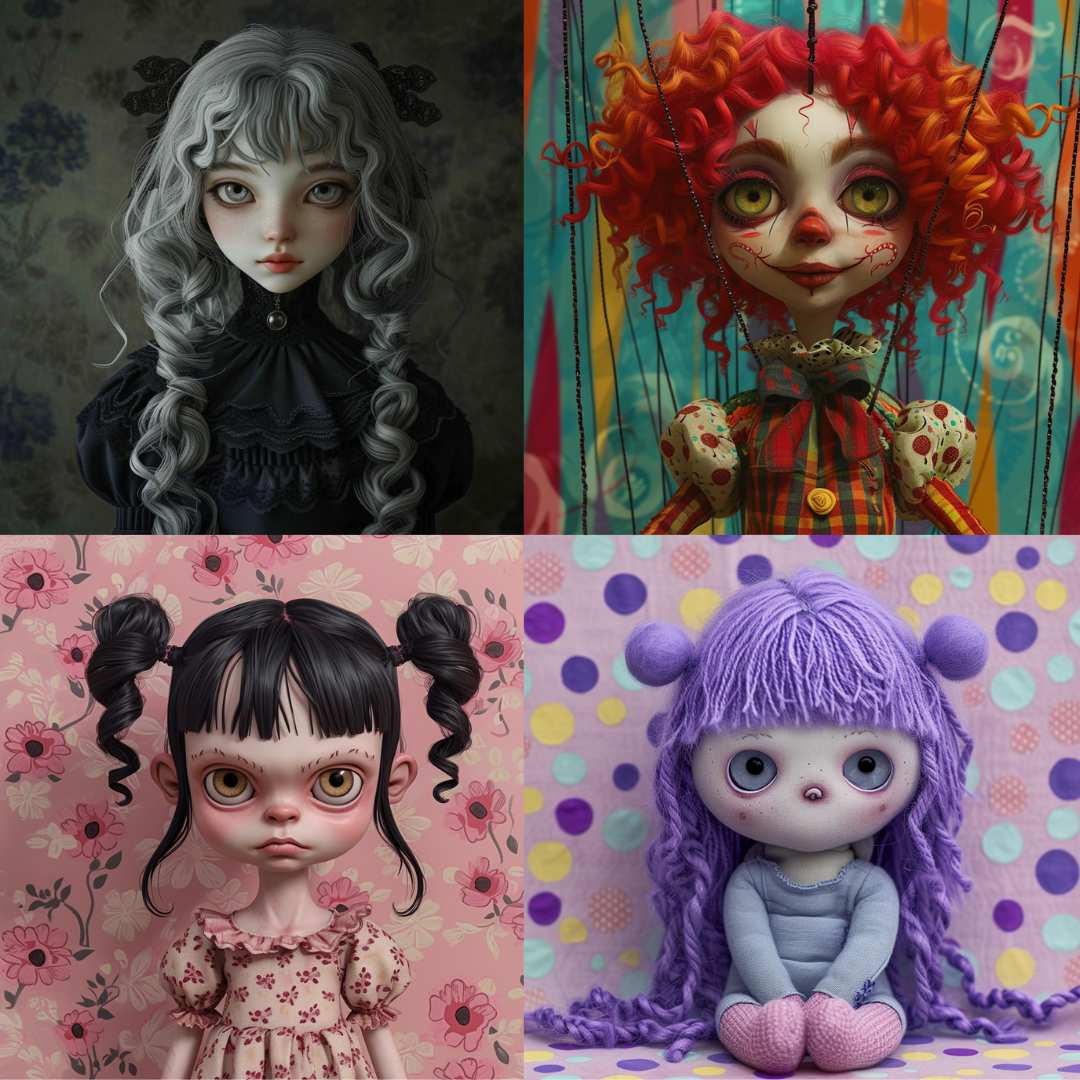 Gothic and Whimsical Dolls AI MidJourney Image Prompt, Character Art, 4222