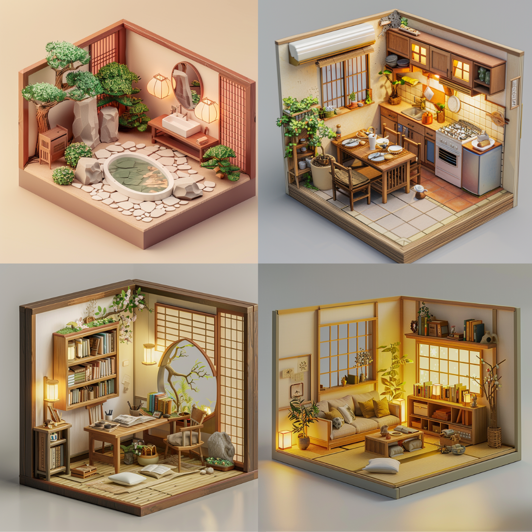 Japanese-Inspired Miniature Room AI MidJourney Image Prompt, 8069