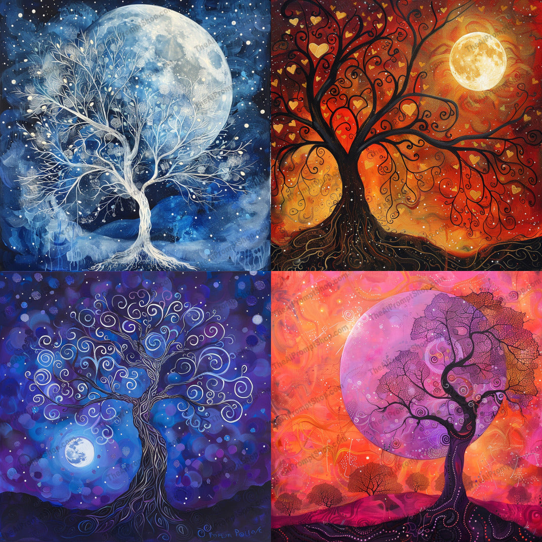 Whimsical Moonlit Trees AI MidJourney Image Prompt, 9185 Landscapes & Paintings, midjourney, whimsical, moonlit, tree, night sky, enchanting, dreamlike, magical, vibrant colors, intricate details, artwork, nature, fantasy, celestial, beautiful, serene, ethereal, colorful night, landscape, surreal, mystical, Midjourney, Ai, Ai Image Prompt, Image Prompt, Prompt