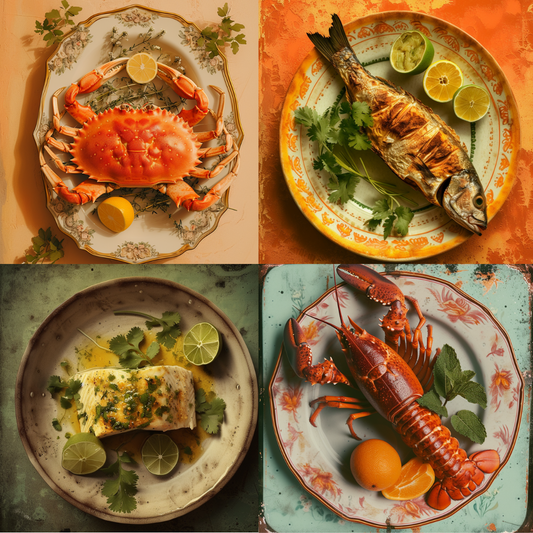 Seafood Selections AI MidJourney Image Prompt, Food, 4270