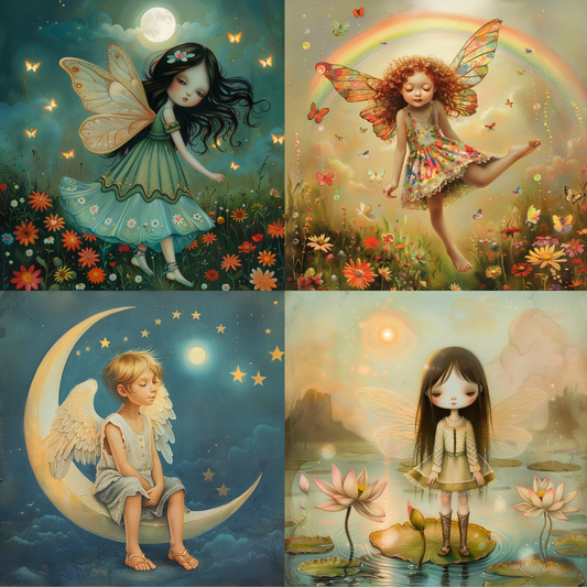 Enchanting Fairy Tale Dreams AI MidJourney Image Prompt, 8066AI-generated art, artistic inspiration, children's stories, creative prompts, delicate fairies, dreamy landscapes, enchanting scenes, ethereal fairies, fairy tale art, fairy wings, fairyland dreams, fantastical imagery, fantasy characters, imaginative art, magical AI prompts, midjourney, moonlit night art, mystical scenes, storybook visuals, whimsical visuals
