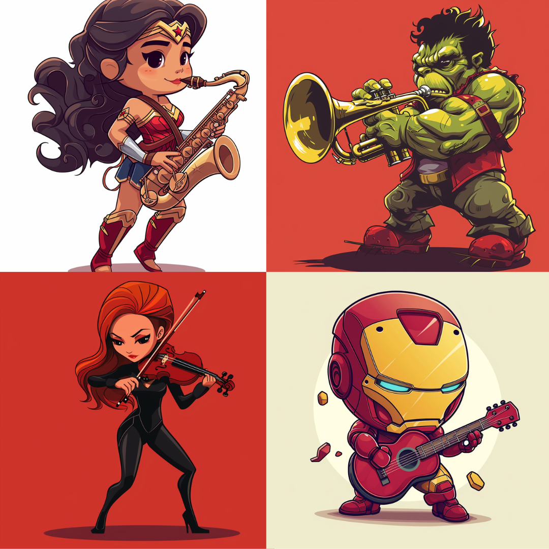 Superhero Symphony AI MidJourney Image Prompt, Character Art, 4253