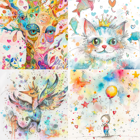 Whimsical Watercolor Fantasy AI MidJourney Image Prompt, 8042