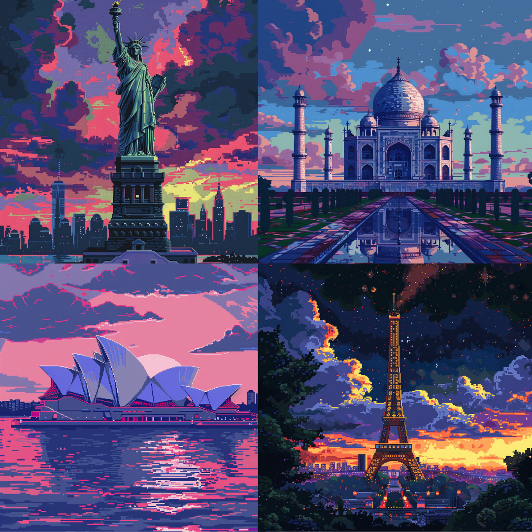 AI MidJourney Image Prompt, Pixelated Wonders at Dusk, 4712