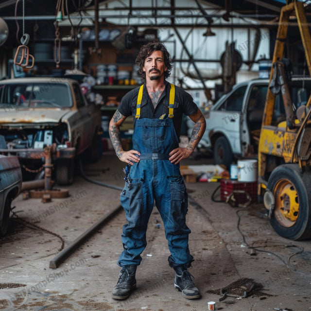 Mechanic Fashion in the Garage AI MidJourney Image Prompt, 9512 Character Art, midjourney, mechanic, fashion, garage, style, overalls, industrial, vintage cars, authentic, rugged, aesthetic, hard work, dedication, modern, colorful overalls, tattoos, edgy, raw, composition, industrial backdrop, vintage vehicles, Midjourney, Ai, Ai Image Prompt, Image Prompt, Prompt