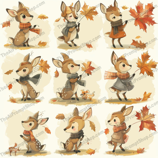 Cute Woodland Animals in Scarves AI MidJourney Image Prompt, 9240 Animals, midjourney, woodland, animals, deer, fox, rabbit, squirrel, scarf, autumn, leaves, cute, adorable, whimsical, seasonal, storybook, illustration, fall, nature, forest, cozy, warm, friendly, character, Midjourney, Ai, Ai Image Prompt, Image Prompt, Prompt