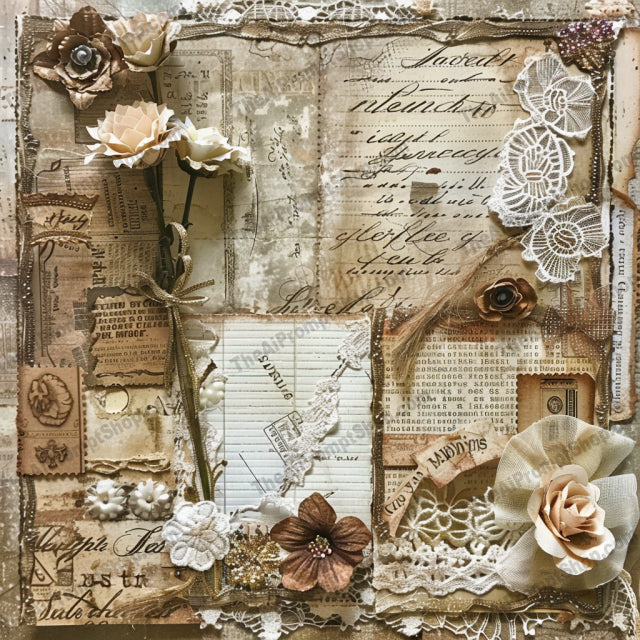 Vintage Scrapbook Background AI MidJourney Image Prompt, 8720 Patterns & Wallpapers, midjourney, vintage, scrapbook, background, collage, antique, papers, lace, floral, embellishments, handwritten, letters, nostalgic, romantic, timeless, crafting, digital, background, aged, decor, artistic, memory, Midjourney, Ai, Ai Image Prompt, Image Prompt, Prompt