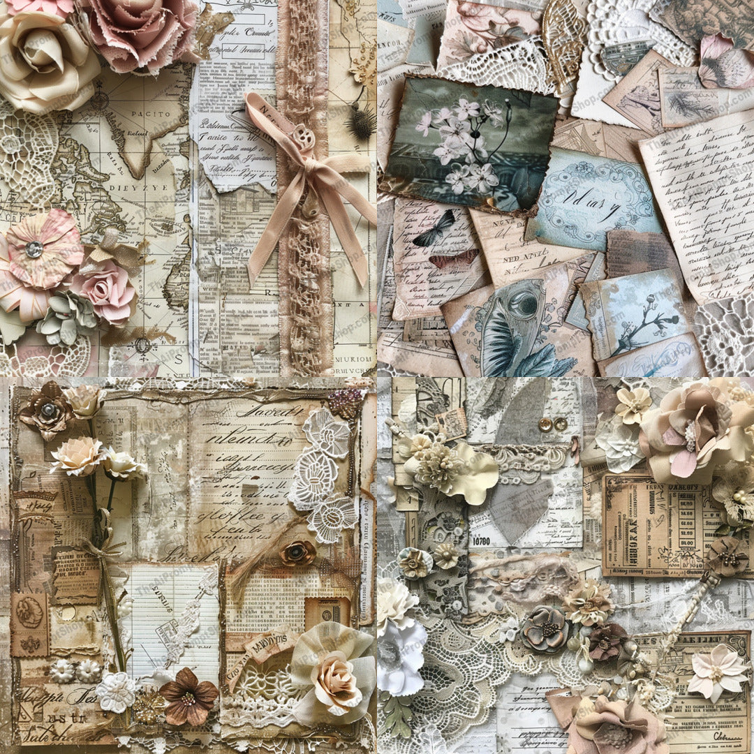 Vintage Scrapbook Background AI MidJourney Image Prompt, 8720 Patterns & Wallpapers, midjourney, vintage, scrapbook, background, collage, antique, papers, lace, floral, embellishments, handwritten, letters, nostalgic, romantic, timeless, crafting, digital, background, aged, decor, artistic, memory, Midjourney, Ai, Ai Image Prompt, Image Prompt, Prompt