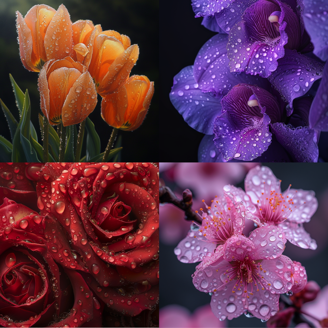 Dew-kissed Blooms AI MidJourney Image Prompt, Food, 4264chat gpt, chat gpt prompts, chatgpt, chatgpt prompts, Delicate droplets, Dew on flowers, Dewy blossoms, Floral art, Floral dew, Garden freshness, Lush florals, Macro beauty, Macro flower photography, midjourney, Morning dew, Nature's beauty, Nature's jewels, Petal close-up, Petal perfection, Rain-kissed flowers, Refreshing flora, Serene nature, Tranquil blooms, Vibrant petals, Water droplets