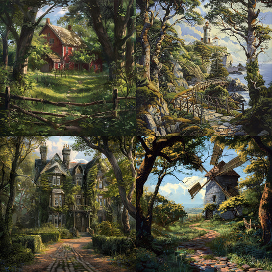 Scenic Countryside Views AI MidJourney Image Prompt, 8953 Landscapes & Paintings, midjourney, countryside, scenery, nature, landscape, digital painting, peaceful, rural, charming houses, serene, lush greenery, rural life, tranquility, picturesque, artwork, natural beauty, farmhouse, pathway, trees, idyllic, scenic view, Midjourney, Ai, Ai Image Prompt, Image Prompt, Prompt