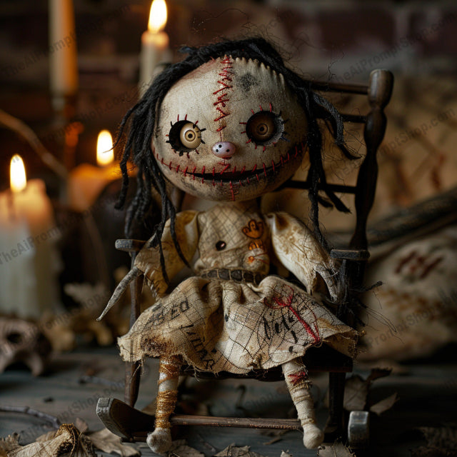 Whimsical Creepy Characters AI MidJourney Image Prompt, 9193 Scary & Horror, midjourney, whimsical, creepy, dark fantasy, eerie, charming, spooky, illustrations, characters, nightmare, artistic, black cat, rag doll, scarecrow, moonlit, candles, autumn leaves, enchanted, handmade, halloween, children's book, oddities, fantastical, surreal, Midjourney, Ai, Ai Image Prompt, Image Prompt, Prompt