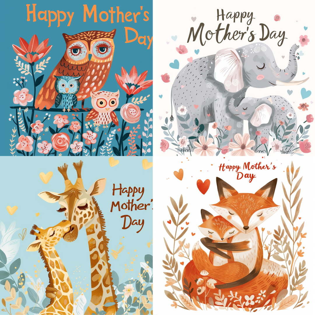 Sweet Mother's Day Animal Illustrations AI MidJourney Image Prompt, 8050