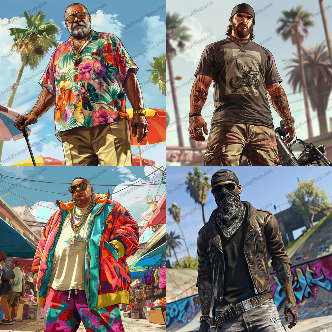 Stylish Streetwear Collection AI MidJourney Image Prompt, 9618 — An eye-catching streetwear image featuring vibrant and edgy outfits set against urban backgrounds — cover image