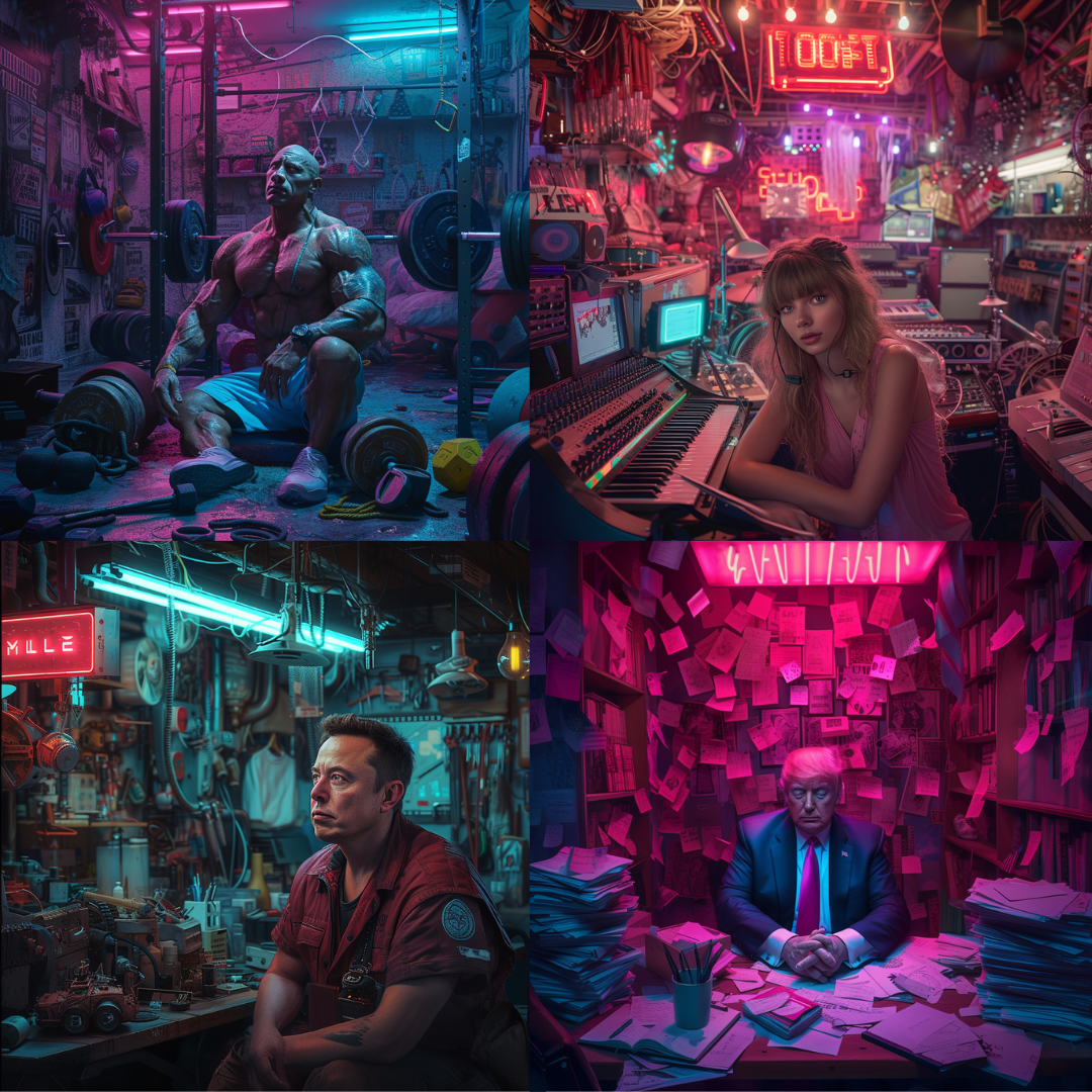 Neon Drenched Life Scenes AI MidJourney Image Prompt, Character Art, 4204