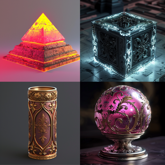 Mystic Luminance Relics AI MidJourney Image Prompt, Objects, 4203Alchemical items, Arcane objects, chat gpt, chat gpt prompts, chatgpt, chatgpt prompts, Enchanted cube, Engraved metalwork, Ethereal glow, Fantasy relic, Glowing ancient pyramid, Illuminated artifacts, Light-infused antiquities, Magical scrollwork, midjourney, Mystic symbols, Neon hieroglyphs, Ornamental elegance, Radiant glass orb, Sorcerous treasures