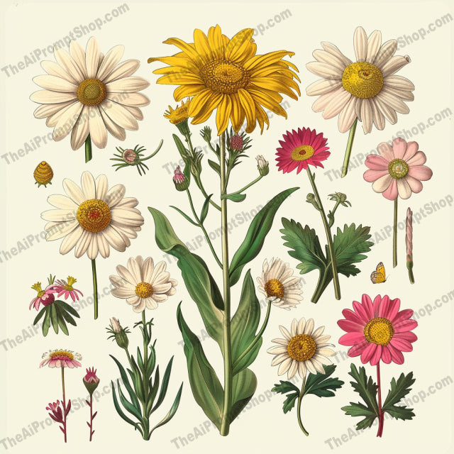 Vintage Botanical Flower Illustration AI MidJourney Image Prompt, 8177