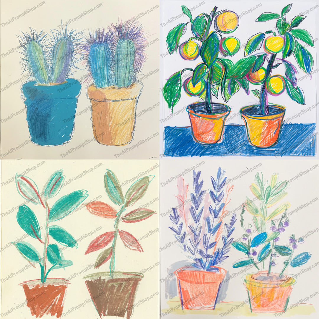Vibrant Potted Plants Art AI MidJourney Image Prompt, 9609 — A vibrant and colorful single image of various potted plants — cover image
