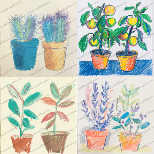 Vibrant potted plants art in a anime style created from an AI image prompt.