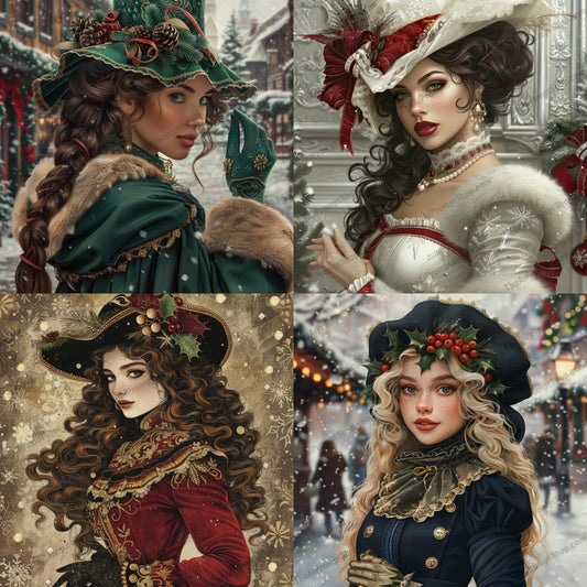 Victorian Holiday Fashion AI MidJourney Image Prompt, 9050 Portraits & People, midjourney, Victorian fashion, holiday fashion, vintage clothing, festive attire, elegant wear, historical fashion, winter clothing, detailed accessories, luxurious attire, antique style, period costume, holiday season, winter season, festive decor, elegant design, intricate accessories, classic fashion, timeless fashion, vintage elegance, holiday charm, Midjourney, Ai, Ai Image Prompt, Image Prompt, Prompt