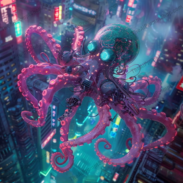 Cybernetic Creatures in Neon Cityscapes AI MidJourney Image Prompt, 8088