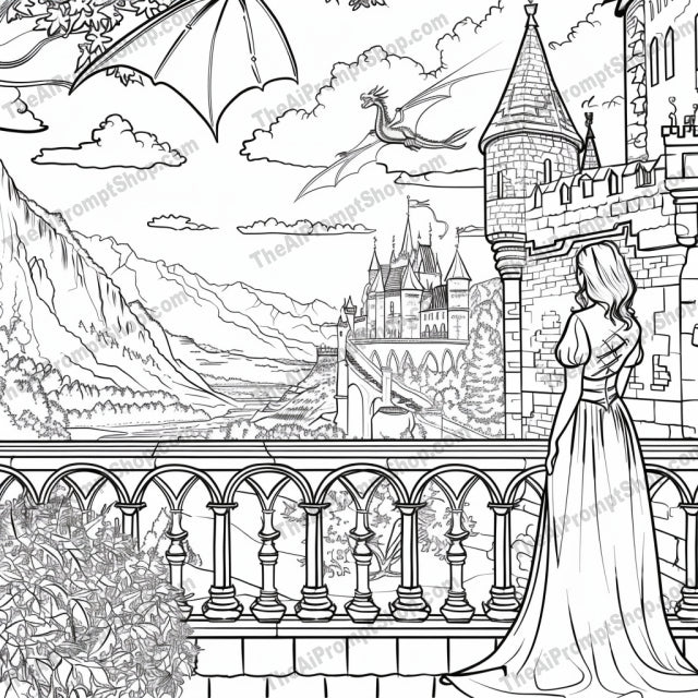 Whimsical Fantasy World Coloring Page AI MidJourney Image Prompt, 8856 Animals, midjourney, whimsical, fantasy, coloring page, black and white, fairy-tale, castle, enchanted, gardens, floating ships, landscapes, art enthusiasts, intricate design, illustration, detailed artwork, magical, imaginative, ink drawing, mythical, storybook, children, Midjourney, Ai, Ai Image Prompt, Image Prompt, Prompt