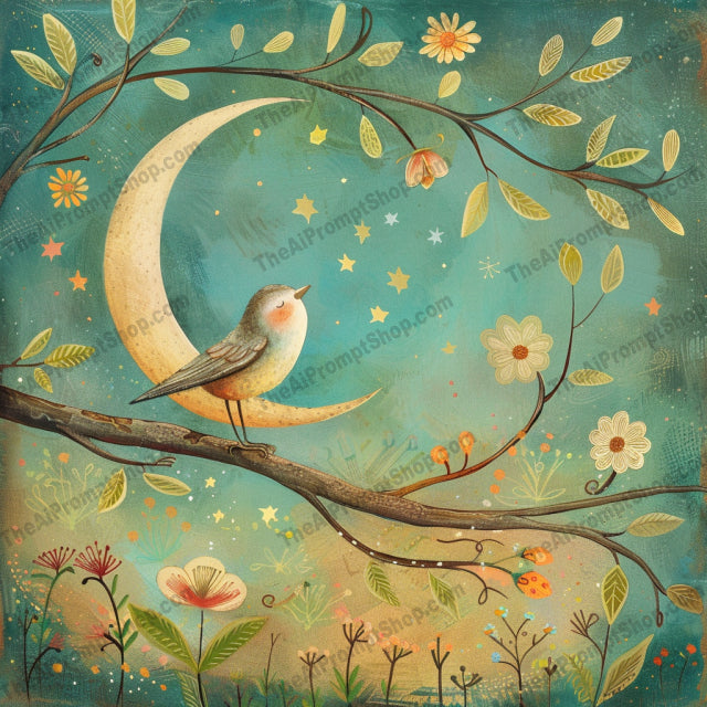 Whimsical Nocturnal Illustration AI MidJourney Image Prompt, 8435