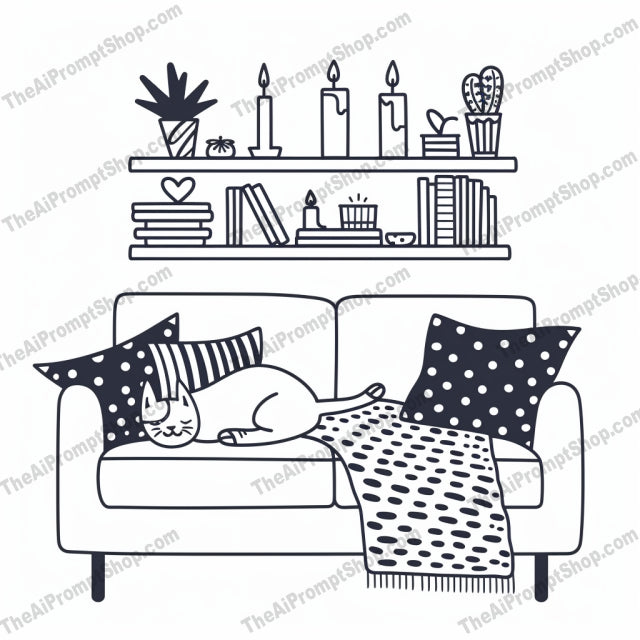 Illustrated Cozy Home Scenes AI MidJourney Image Prompt, 8370