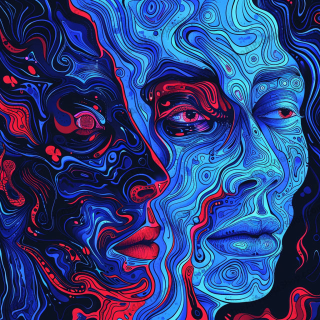 Swirled Faces AI MidJourney Image Prompt, 9035 Portraits & People, midjourney, surreal, abstract, swirling, patterns, faces, vibrant, green, blue, orange, pink, dynamic, otherworldly, artistic, creative, unique, psychedelic, trippy, modern, design, stylized, Midjourney, Ai, Ai Image Prompt, Image Prompt, Prompt