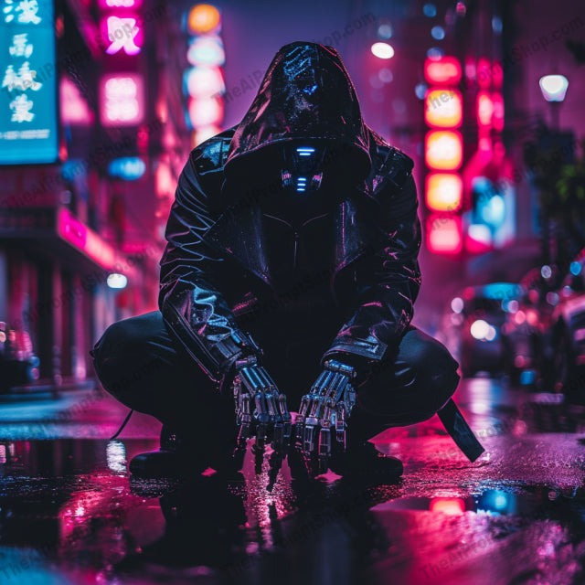 Futuristic Cyberpunk Warriors AI MidJourney Image Prompt, 9255 Futuristic, midjourney, cyberpunk, futuristic, warrior, neon, urban, technology, LED lights, armor, mystery, hooded figure, sci-fi, night scene, dystopian, robotic, street, glow, advanced, techwear, cybernetic, helmet, Midjourney, Ai, Ai Image Prompt, Image Prompt, Prompt