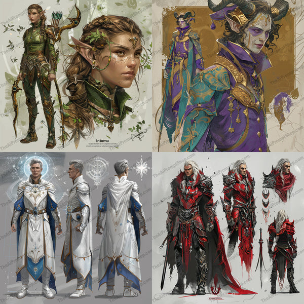 Fantasy character illustrations created from an AI image prompt.