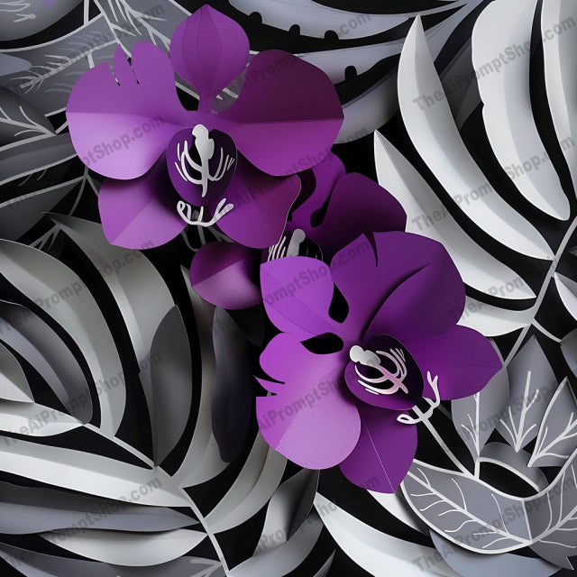 Abstract Floral Paper Art AI MidJourney Image Prompt, 9631 Florals, midjourney, abstract, floral, paper art, nature, modern, green foliage, purple orchids, red roses, intricate, textures, layers, artistic, decorative, botanical, stylized, fresh, vibrant, monochromatic, contemporary, unique, Midjourney, Ai, Ai Image Prompt, Image Prompt, Prompt