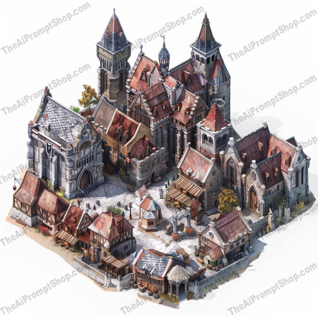 Medieval Isometric Building AI MidJourney Image Prompt, 9086 Isometrics & Icons, midjourney, medieval, isometric, building, architecture, stone, wood, classic, rustic, detailed, illustration, historic, ancient, art, 3D, design, fantasy, vintage, structure, scenery, visual arts, Midjourney, Ai, Ai Image Prompt, Image Prompt, Prompt