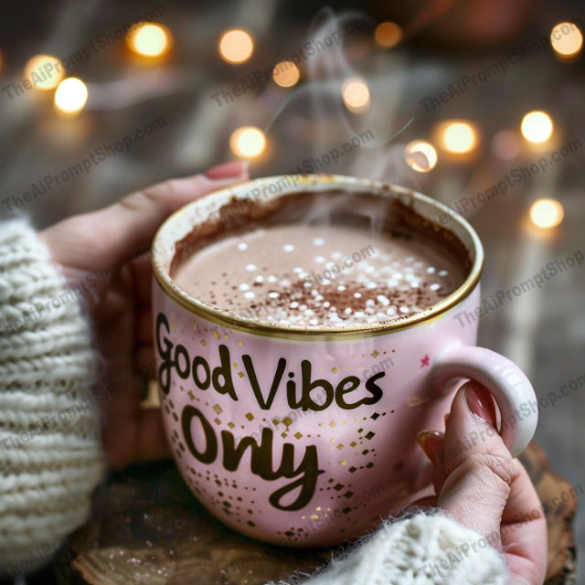 Cozy Motivational Mugs AI MidJourney Image Prompt, 8881 Animals, midjourney, motivational mug, cozy scene, fairy lights, warm ambiance, inspirational quotes, homely feel, comforting mug, positive vibes, serene atmosphere, hand holding mug, steaming hot drink, cabin interior, rustic charm, motivational quotes mug, relaxing mood, comfort drink, winter coziness, fireplace background, outdoor scene, motivational message, Midjourney, Ai, Ai Image Prompt, Image Prompt, Prompt