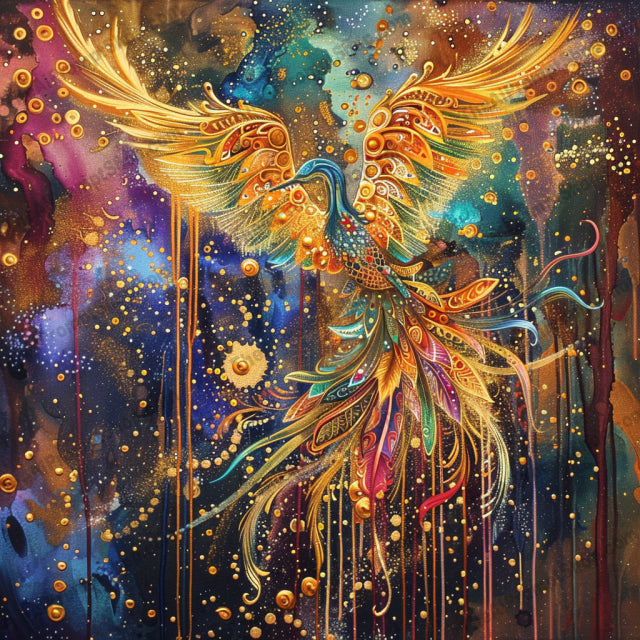 Celestial Dreams AI MidJourney Image Prompt, 9186 Landscapes & Paintings, midjourney, celestial, dreamy, ethereal, mystical, cosmic, butterfly, crescent moon, flower, phoenix, gold accents, star-filled, radiant, majestic, intricate, vibrant, shimmering, enchanting, golden, artistic, visual experience, Midjourney, Ai, Ai Image Prompt, Image Prompt, Prompt